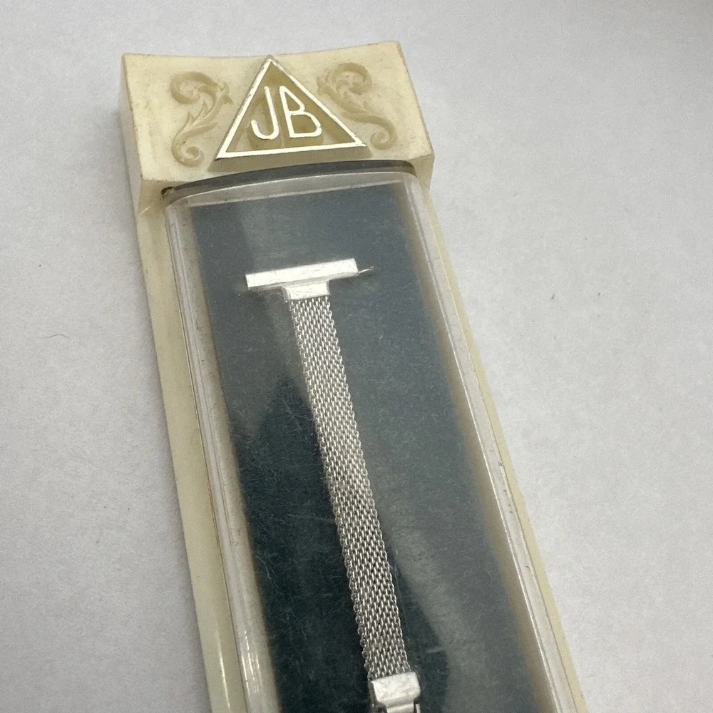 Vintage JB Jacoby Bender Silver Tone Mesh Watch Band Safety Chain T-Bar End Case